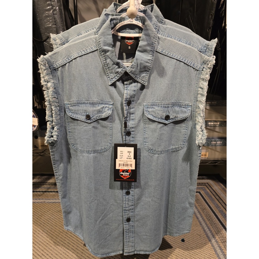 Daniel Smart Mens DM6002 Denim Sleeveless Frayed Button Down Shirt Small